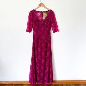Jade Couture by Jasmine Women’s Delicate Elbow Length Modest Beaded Trim Gown